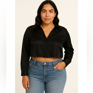 NWT Black Silk Crop Top